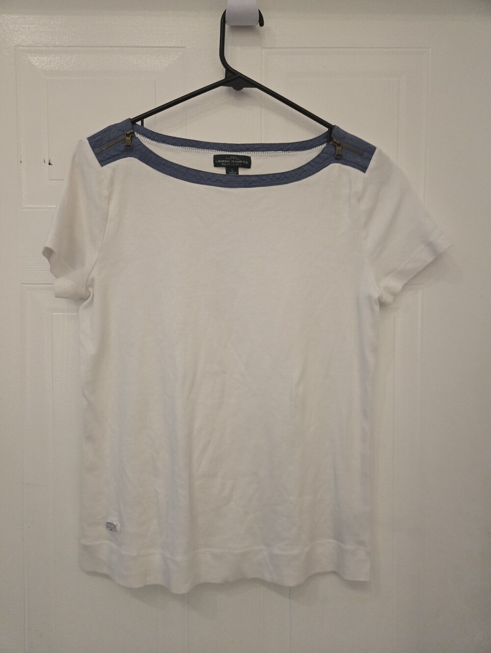 Ralph Lauren White Short-Sleeve Tee with Blue Trim Accents